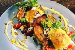 Hot Shott’s Sweetcorn fritters with smashed avocado and eggs